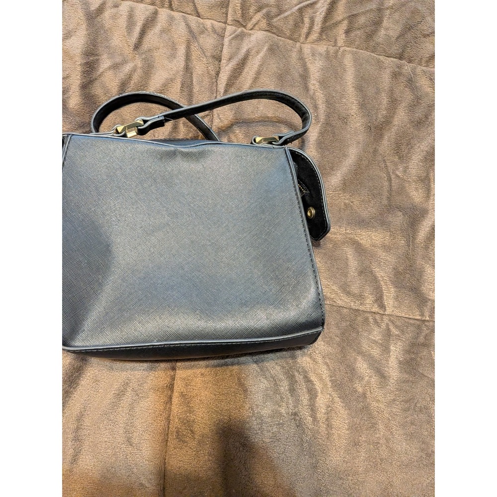 Steve Madden Black Saffiano Satchel Handbag Gold Tone Hardware Top Handle Bag - Picture 3 of 5